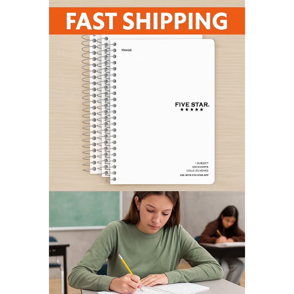 3x Five Star Spiral Notebook College Ruled 100‎ Sheets White 1-Subject 72456 NEW